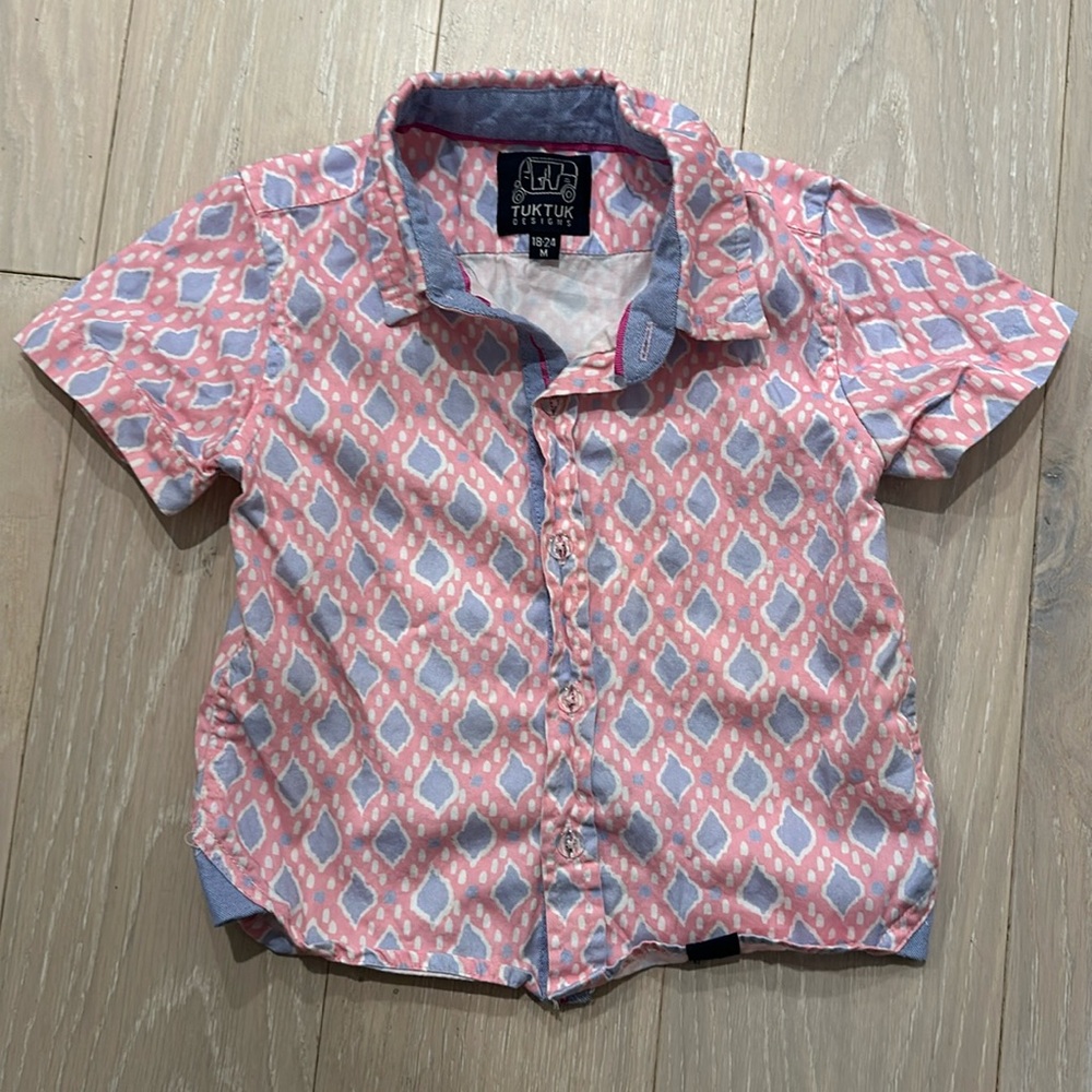 like new ! tuk tuk designs short sleeved button up in ikat pink 12-18M